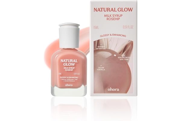 ohora Natural Glow Milk Syrup Nail Strengthener (Rosehip) - Tinted Nail Hardener for Brittle, Damaged Nails, Quick-Dry Glossy Finish, Nail Repair & Growth, 15 mL