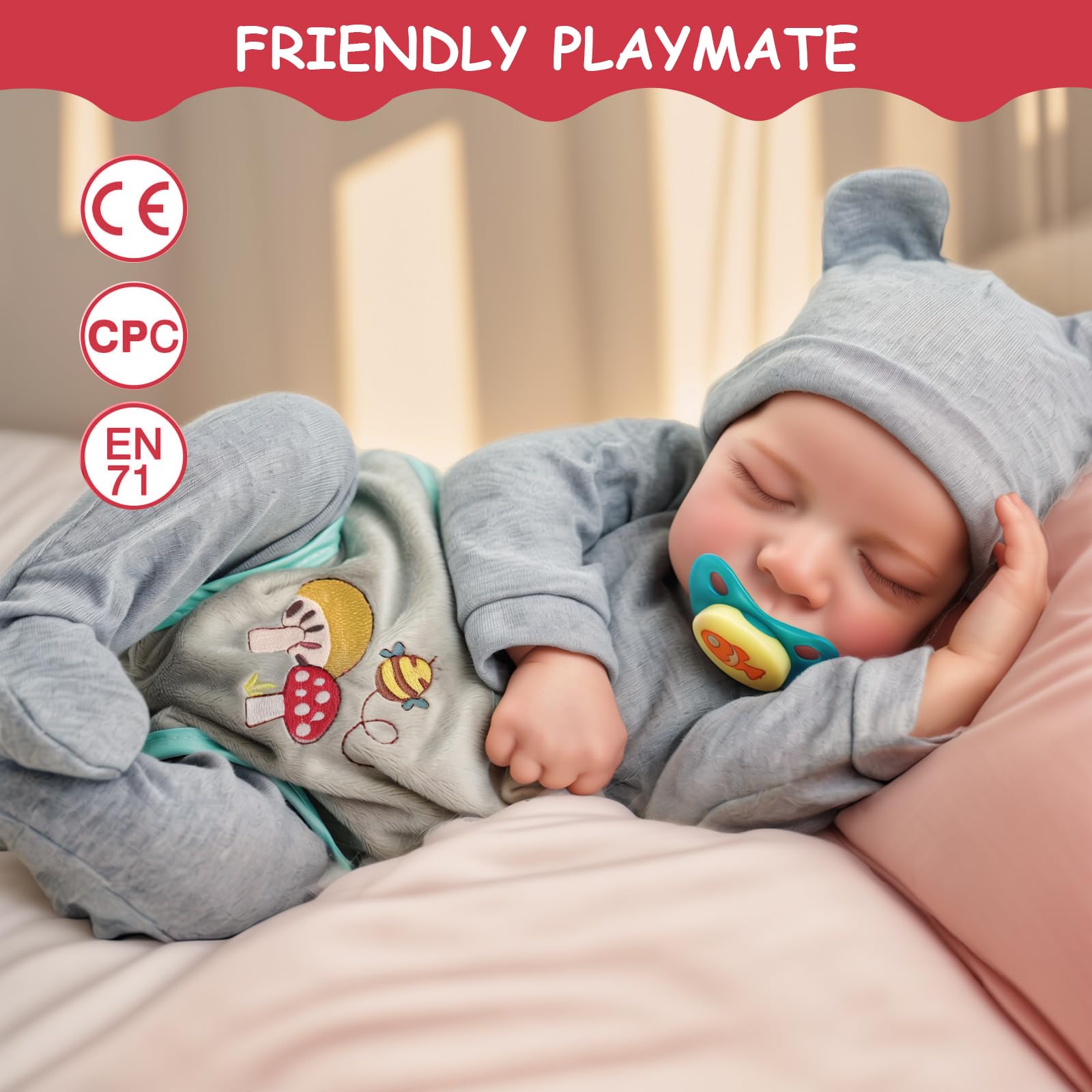 JIZHI Lifelike Reborn Baby Dolls Silicone Full Body - 17 Inch Realistic Newborn Baby Doll Real Life Realistic Baby Dolls Poseable Body Sleeping Baby Boy with Feeding Kit for Children 3+