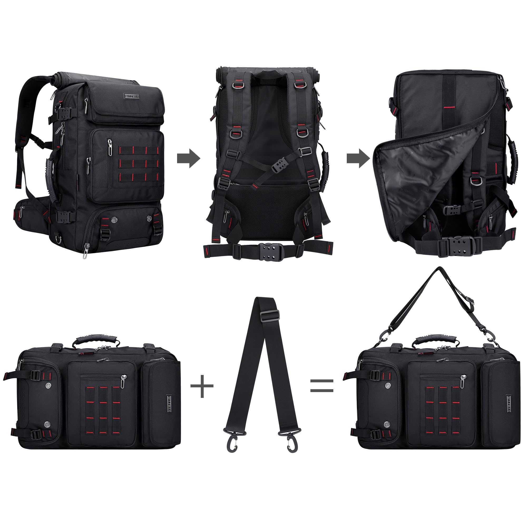 WITZMAN Reiserucksack Herren Groß Nylon Laptop Rucksack Fit 16 Zoll Reiserucksack Reisetasche mit Schuhfach für Flugzeug Reise(B682 Schwarz) 7