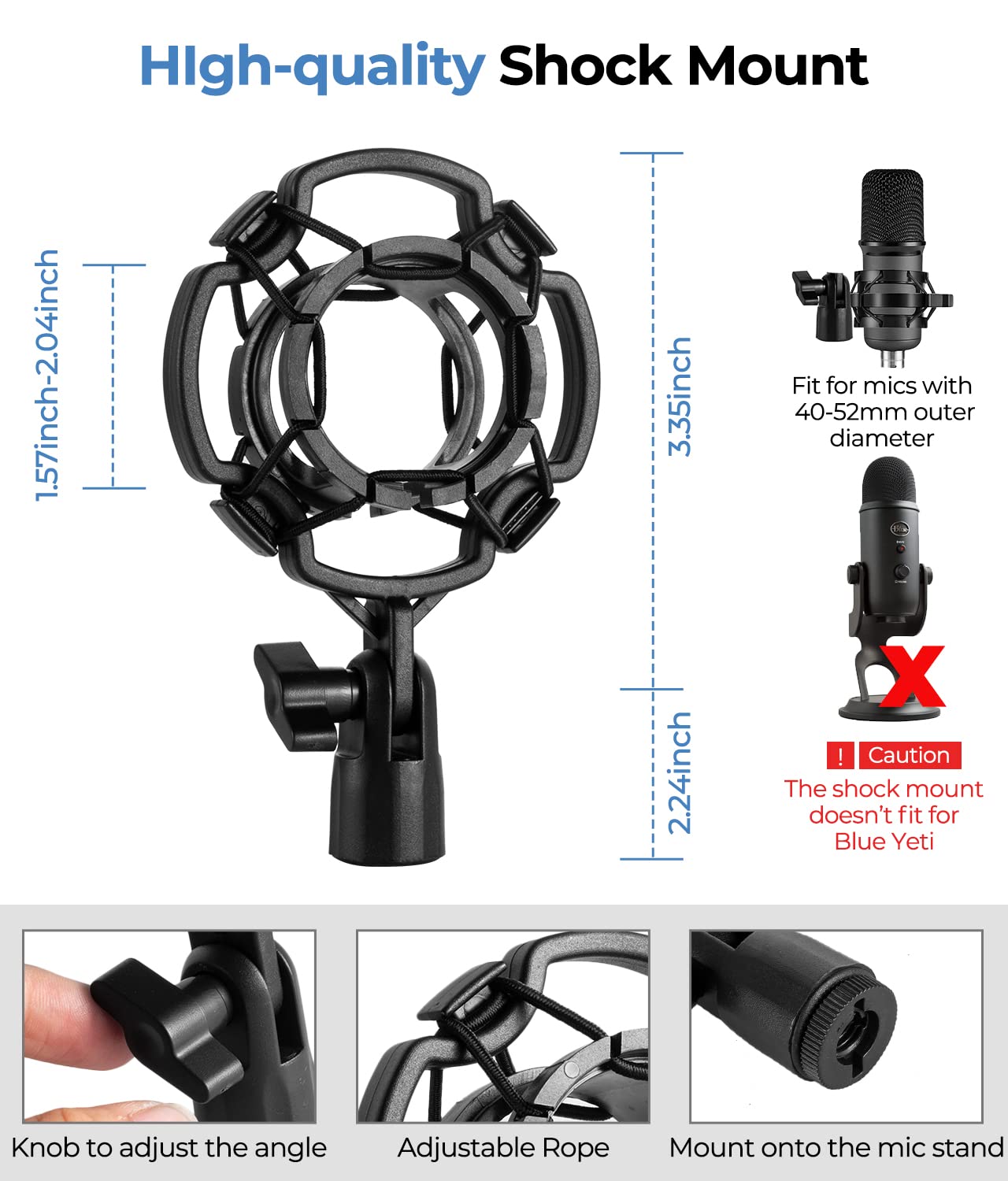 BILIONE Multifunctional Desktop Microphone Stand, Adjustable Mic Stand Desk with Pop Filter, Shock Mount, Microphone Clip, 5/8