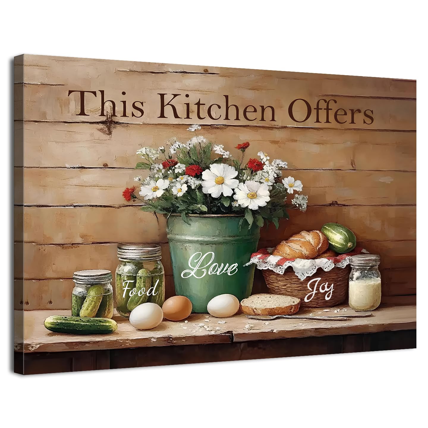 Photo 1 of Farmhouse Kitchen Wall Decor Rustic Flowers Food Canvas Wall Art Vintage Still Life Painting Pictures This Kitchen Offers Food Love and Joy Prints Artwork for Dining Room Home Decorations 12x16"
