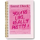 LiTiu Pink Preppy Trendy Spiral Notebook,Coquette Girly Style Journaling Notebook for Teen Girls Women,Guest Check Funky Hardcover Spiral Notebook,80 Sheets 5.8x8.3