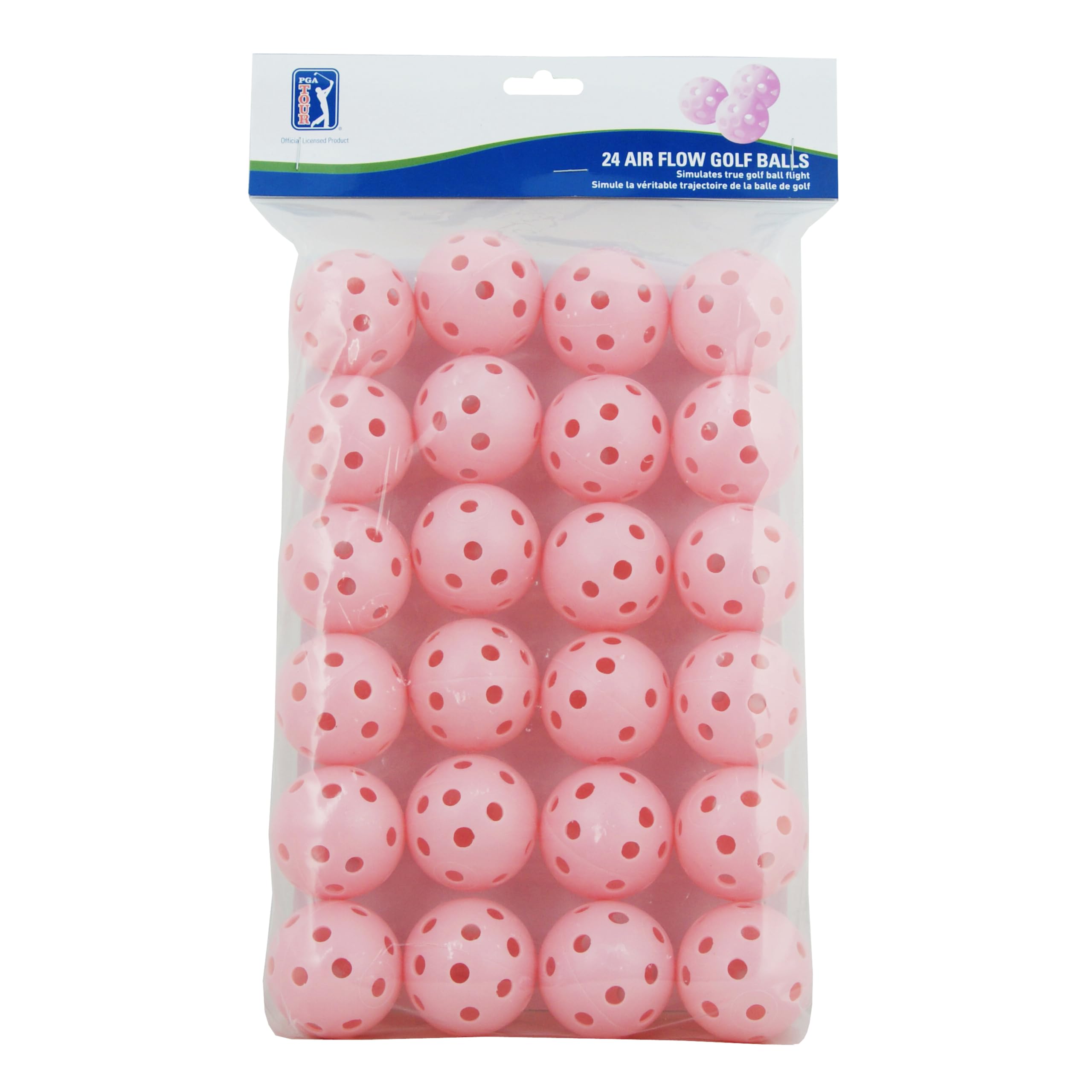 PGA TOUR Golf Practice Balls 24 Pack - Lightweight Plastic Airflow Balls for Indoor & Outdoor Use, Simulate True Golf Ball Flight, Safe & Durable, Enhanced Control, Pink