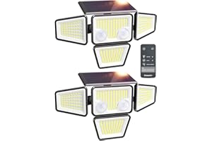 Ensenior Solar Lights Outdoor, Motion Sensor Outdoor Light with Remote Control, IP65 Waterproof 279 LED 4 Heads Solar Security Light with 4 Mode, 270° Wide Angle Solar Flood Light for Outside, 2 Packs