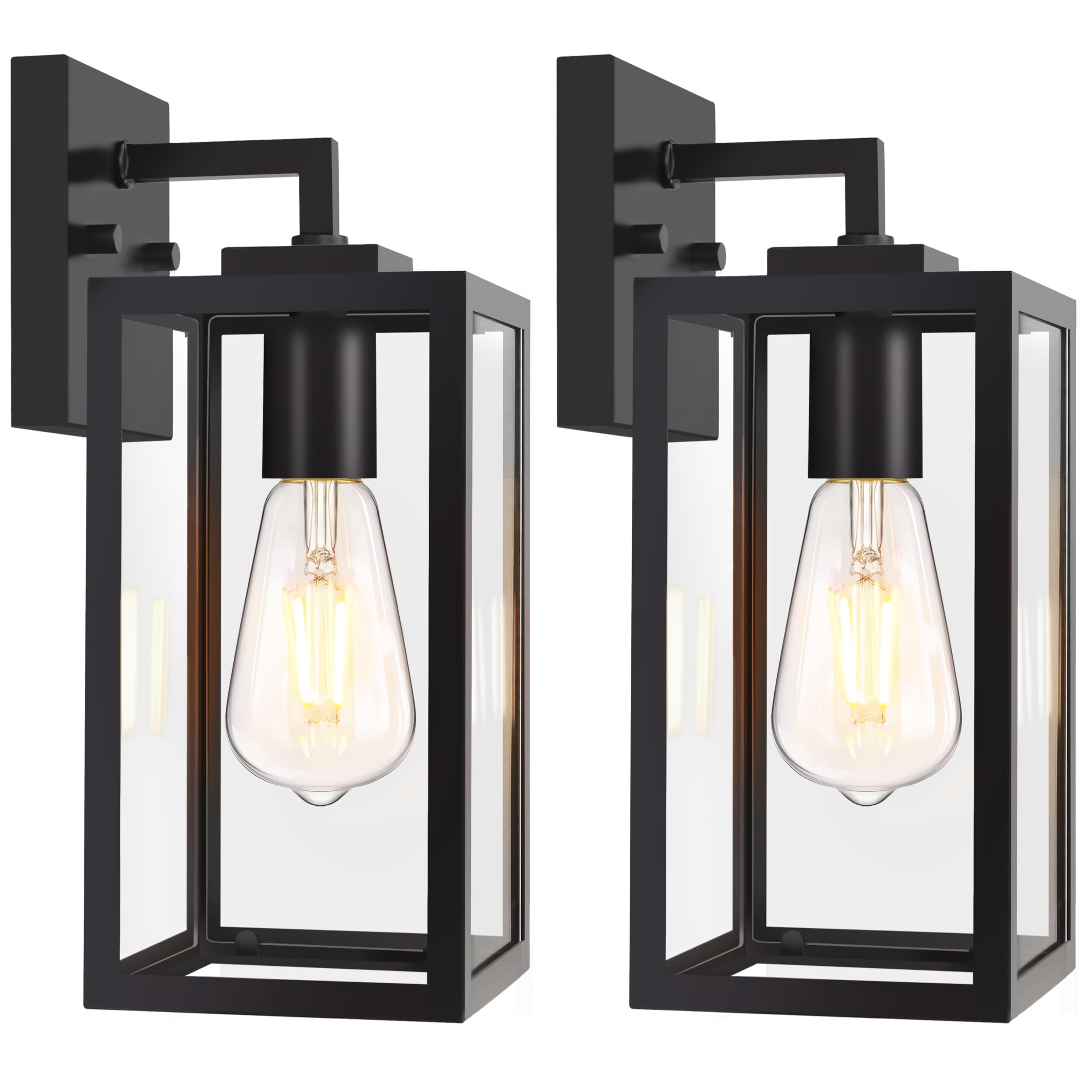imizdlum 2-Pack Outdoor Wall Light Fixture with Tempered Glass, Exterior Wall Lantern with Easy-to-Clean Design, Waterproof Anti-Rust Wall Sconce for Front Porch, Black, E26 Base