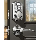 Veise KS01B Keypad Door Lock with 2 Lever Handles Set, Satin Nickel | Keyless Entry, 20 Codes, Auto Lock, Anti-Peeping Code, Electronic Deadbolt for Front Door, IP54 Waterproof, Easy Install