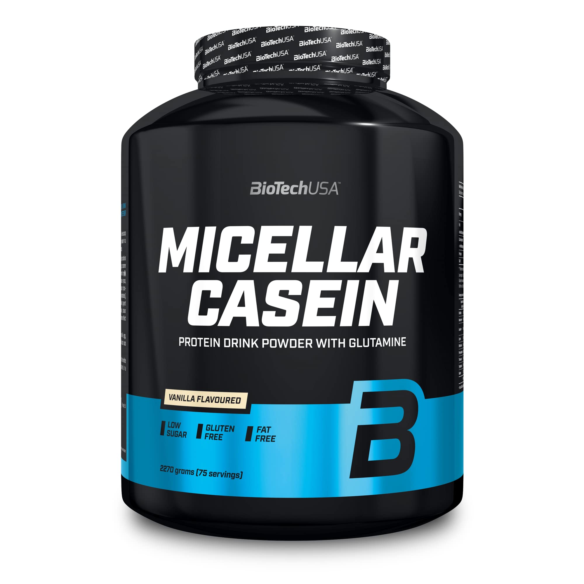 BioTechUSA Micellar Casein Protein Powder | Extended Absorbtion time | Gluten-Free, and Fat-Free | Added L-Glutamine, 2.27 kg, Vanilla