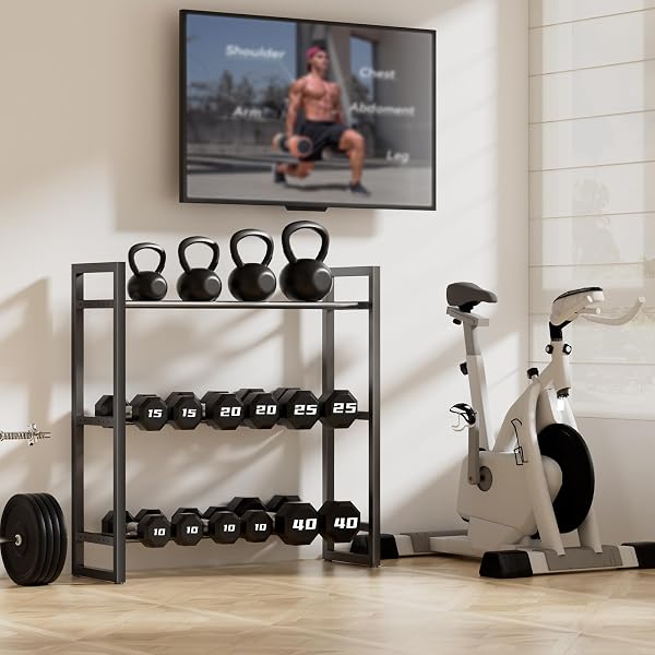 3 TIER DUMBBELL RACK, WEIGHT RACK FOR HOME GYM, 390 LB CAPACITY