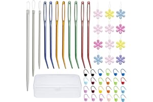 COOWAYZE Tapestry Needle Bent Tip Wool Needles Large Eye Needles for Yarn, Includes 8 Jumbo Aluminum Bent Darning Needles, 3 Sewing Yarn Needles with Loop, 24 Stitch Markers and 12 Needle Threaders in Box