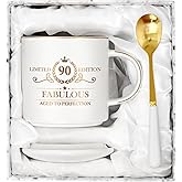 Cabtnca 90th Birthday Gifts for Women, Gifts for 90 Year Old Woman, 90 and Fabulous, Limited 90 Edition Mug, 90th Birthday Gift Ideas for Grandma Mom Aunt, 90th Birthday Mug, 12Oz