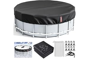 LXKCKJ 24 Ft Round Pool Cover, Solar Pool Covers for Above Ground Pools, Winter Pool Cover Protector with Drawstring Design Increase Stability, PE Tarp Ideal for Waterproof and Dustproof (Black)