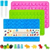 Gummy Candy Molds - Silicone Mini Gummy Bear/Dinosaur/Fruit Snack Molds with 2pcs Dropper,Non-stick and Bpa Free for Candy Chocolate Gummies Baking