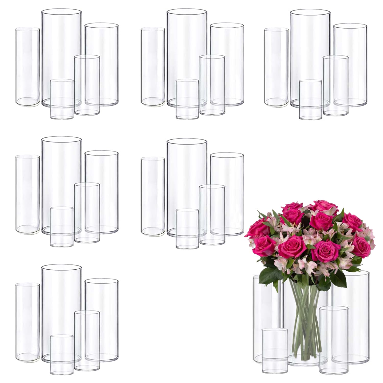 Photo 1 of 30pcs 11.8Inch Large Size Glass Vase Cylinder for Centerpieces Small Flower Glass Clear Home Decor Centerpiece Table Flower Vase Decorations for Wedding?Holiday 6,7.9,10,10,11.8Inch Tall