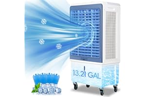 ACHAZEL 4,129 CFM Evaporative Air Cooler for 1076 Sq. Ft, 3-Speed Portable Swamp Cooler with 13.21 Gal Water Tank, 120° Oscillation, 3-in-1 Water Cooler Fan for Indoor, Outdoor, Garage, Commercial Use