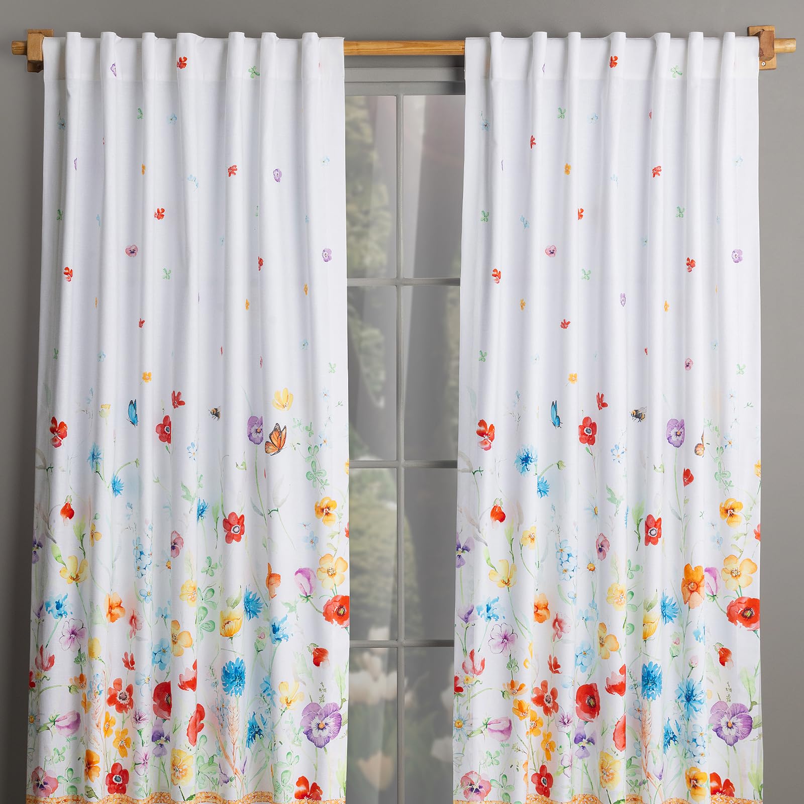 Maison d' Hermine Curtains for Living Room 100% Cotton 124 inch Length Two Panel Light Filtering Curtains for Windows with Rod and Loop Pockets Easter Decorations (Summer Whisper, 50" W x 124" L) Image
