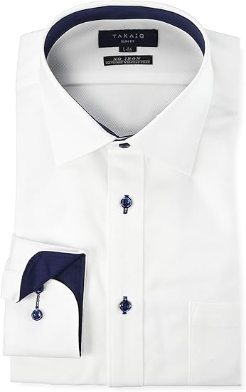 Amazon Co Jp タカキュー ドレスシャツ ワイシャツ ノーアイロン ストレッチ スリムフィット ビジネス ニットシャツ 長袖 メンズ ホワイト Xl 服 ファッション小物