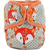 One Size Cloth Diaper Cover Snap with Double Gusset (Dots Fox)