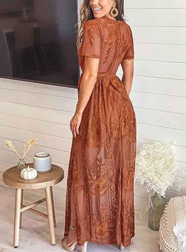 chinese dress ladies Eleter Women's Deep V-Neck Lace Romper Short Sleeve Long Dress (M, White) :  Amazon.com.au: Clothing, Shoes & Accessories