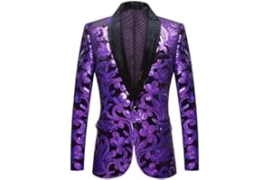 PYJTRL Men Fashion Velvet Sequins Floral Pattern Suit Jacket Blazer