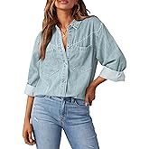 Dokotoo Women's Western Denim Shirt 100% Cotton Long Sleeve Button Down Jean Shacket Top