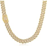 MOFEIJEWEL 10mm Miami Cuban Link Chain Necklace Full Iced Out Bling 5A CZ Diamonds Choker Hip Hop Jewelry Gifts for Men Women 18K Gold Plated 18inch