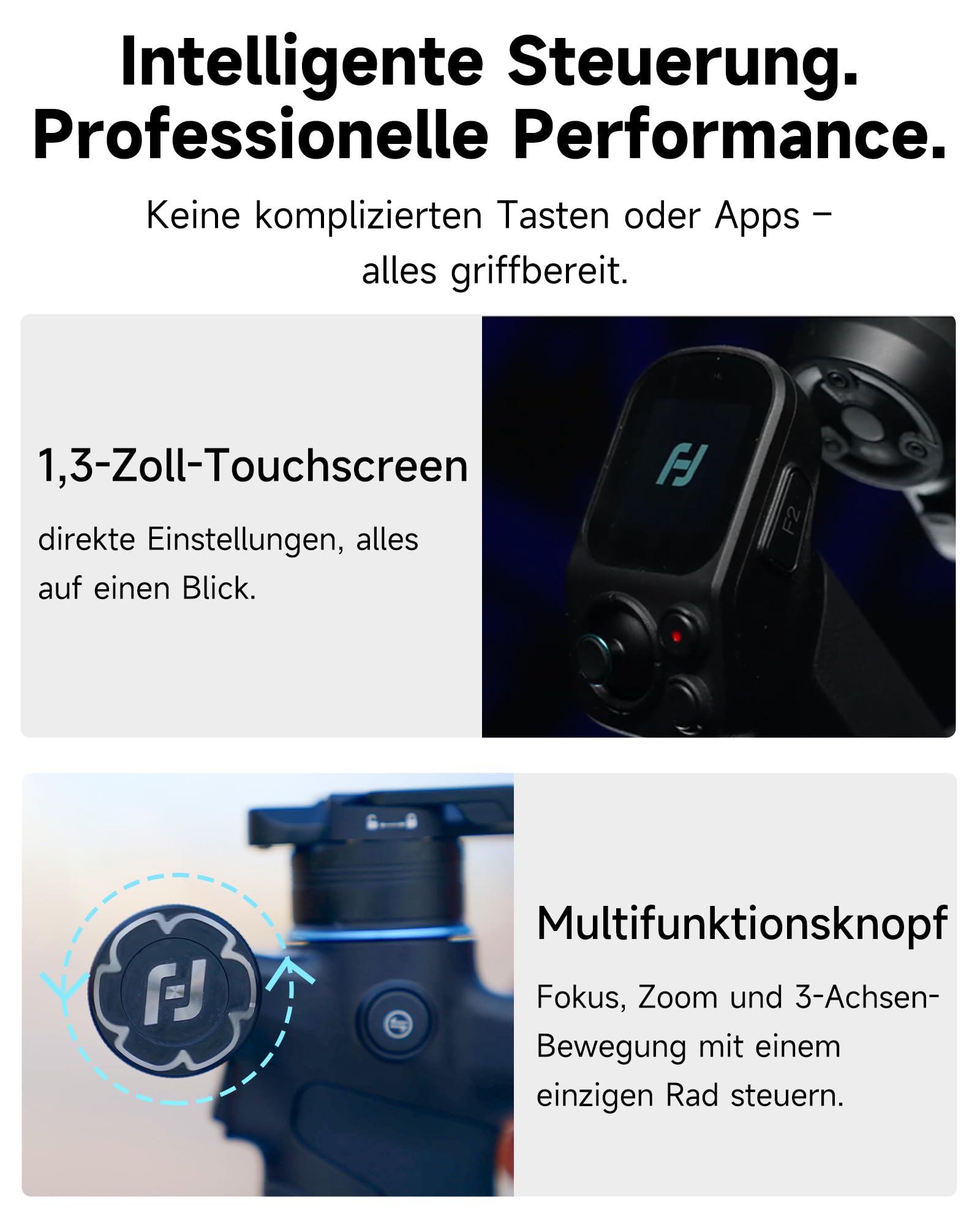 FeiyuTech [Offiziell] SCORP Mini 3 Pro All-in-One Gimbal – 3-Achsen Stabilizer mit abnehmbarem Fernbedienungsgriff, AI Gesichtserkennung & Vertikalmodus, für Canon/Sony/Fujifilm/Nikon/Handy/Actioncam 5