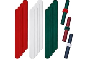 RoundFunny 12 Pcs Christmas Wrapping Paper Roll Holder Clips Red Green White Holiday Flip Wraps Clamps Plush Covered Metal 1 x 9 Inch Slap Band Poster Holder for Christmas Thanksgiving Gift Wrapping