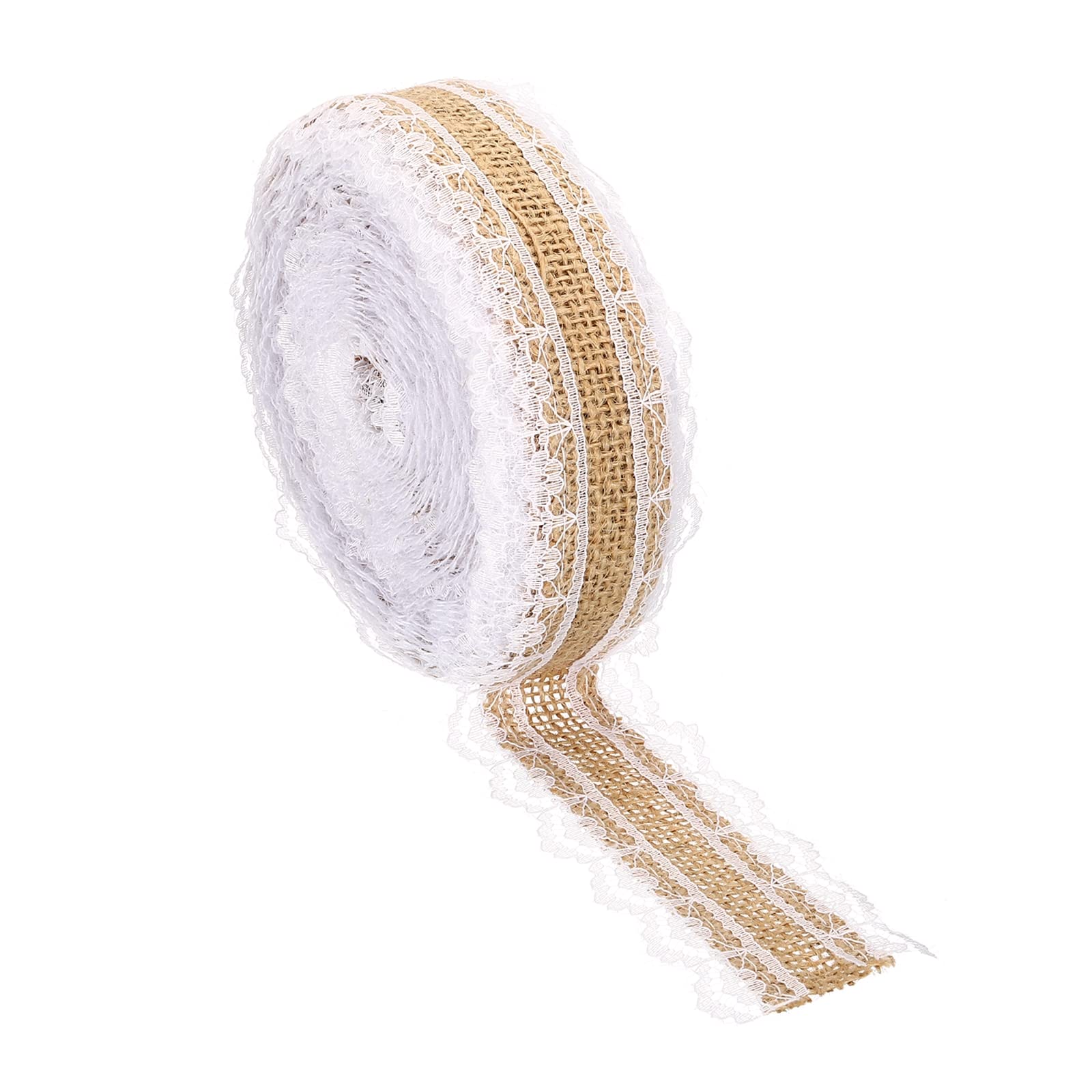 PATIKIL 1" Wide 11 Yards Burlap Fabric Ribbon, Natural Wrapping Wired Jute Lace Crafts Roll Floral Side for DIY Wreath Wedding Christmas Decoration