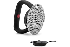 FORTATO Cast Iron Skillet Cleaner, 316 Stainless Steel Chainmail Scrubber with Handle, Chain Mail Scrubber Cast Iron for Cleaning Cast Iron Skillets, Pans,Griddles, Frying Pans, Cast Iron Cookware(Black)
