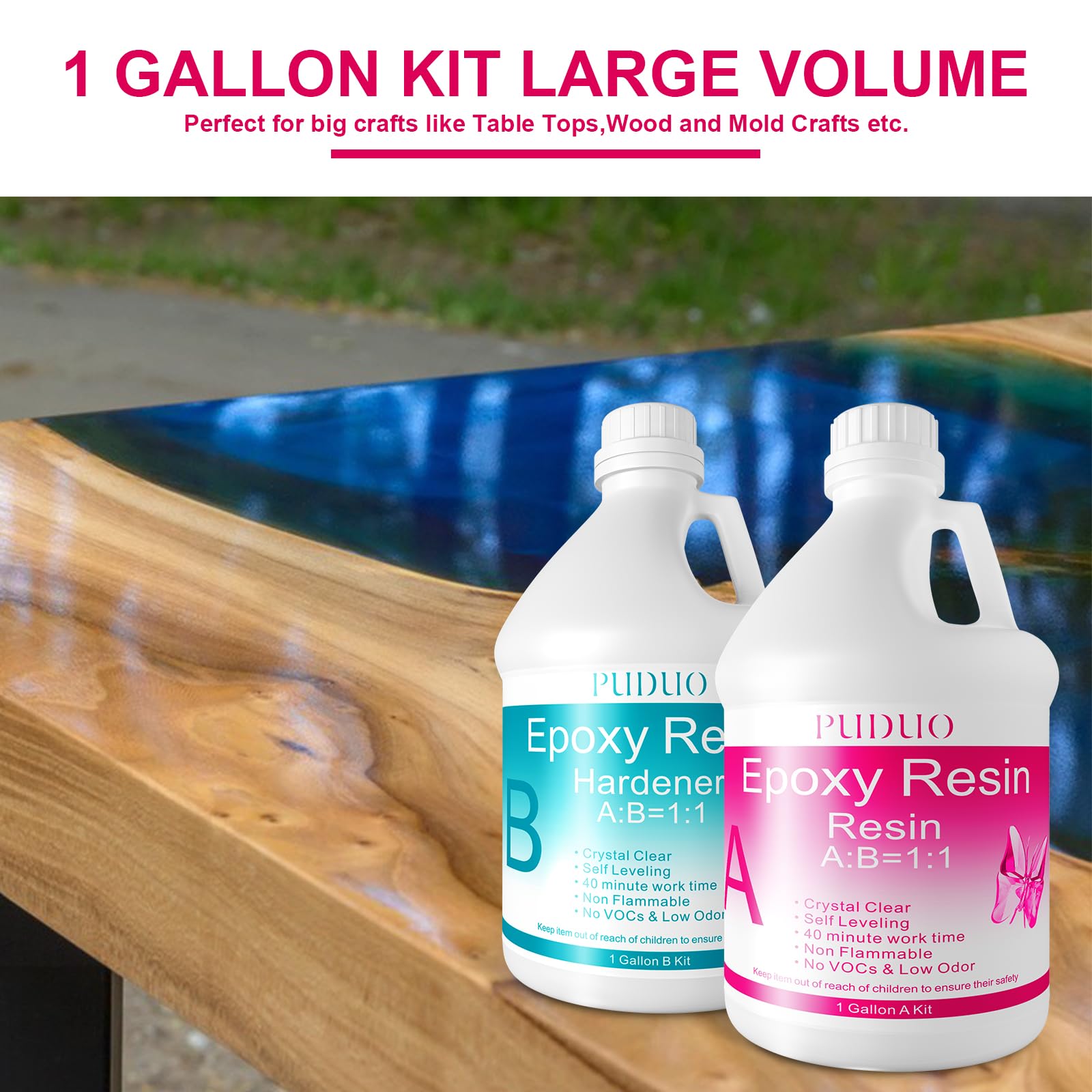 Epoxy Resin Crystal Clear Art 1 Gallon with Pump Kit for Coating, Casting, Art, Jewelry, Tabletop, Bar Top, Live Edge Tables, Fast Curing 2 Part Epoxy Kit