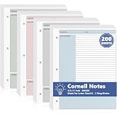200 Sheet Colored Cornell Notes Loose Leaf Paper 8.5&times;11 Inch for 3 Ring Binder College Ruled Taking System Filler Paper Letter Size Notebook Refill Paper Bulk for School Office Business Home 80gsm