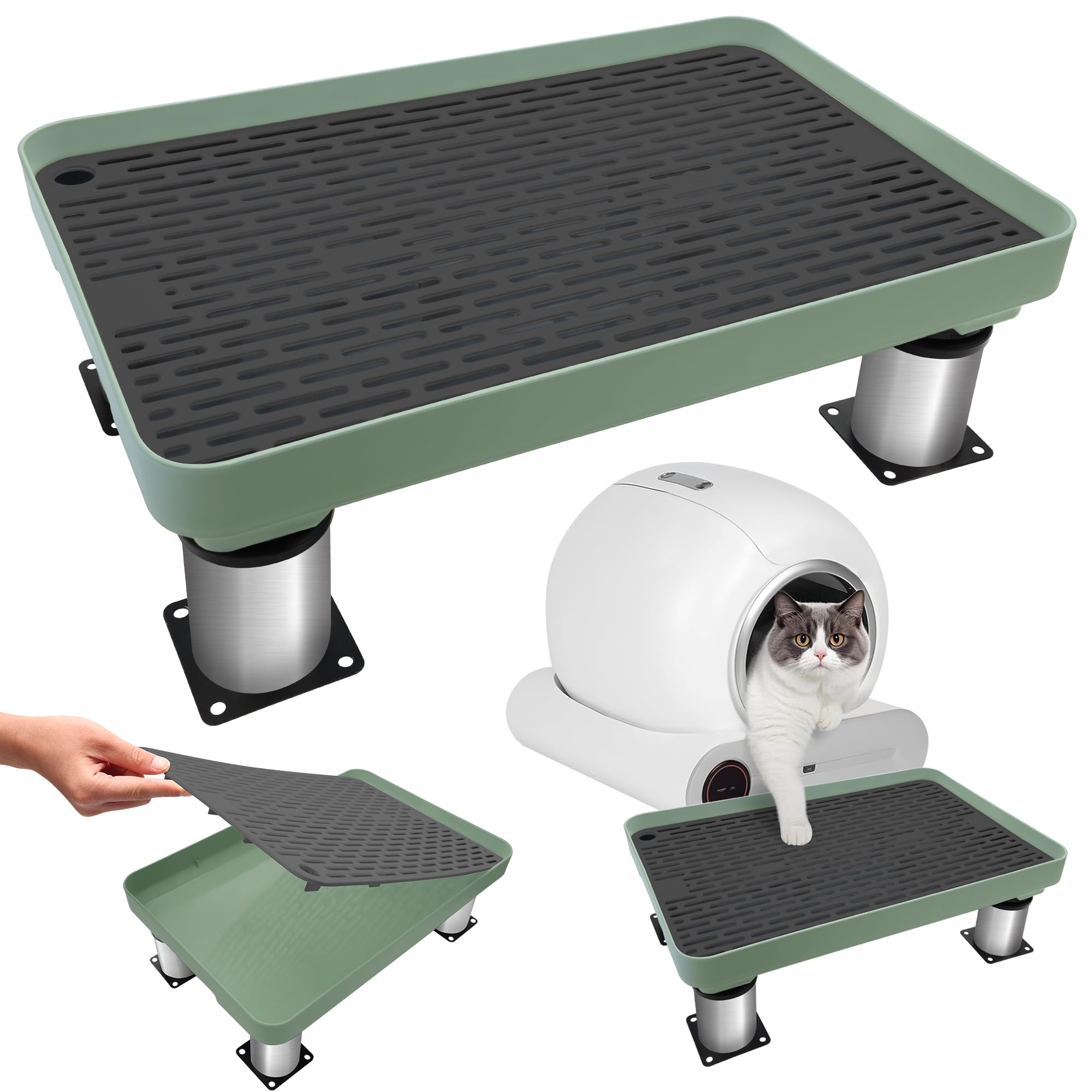 Photo 1 of Adjustable Cat Ramp for Litter Box, Catcan Detachable Elevated Litter Box Steps with Sand Filter Function Non-Slip Tray for Small & Elderly Cats(14.7”x10”x2”)
