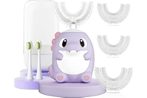 PVOGRT Kids Electric U Shaped Toothbrush,Kids Dinosaur Sonic Automatic Toothbrush with 6 Soft Brush Head 6 Cleaning Modes Ful