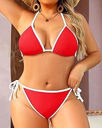 Tempt Me Women Red Plus Size Triangle Bikini Sets