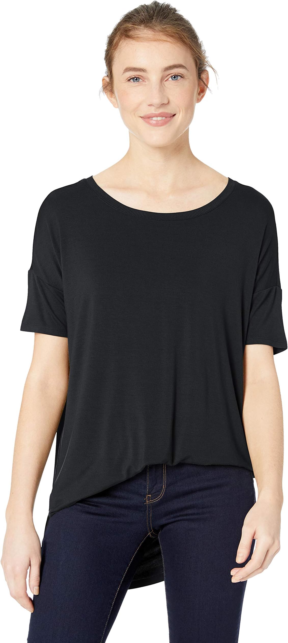 Women's Jersey Relaxed-Fit Short-Sleeve Drop-Shoulder Scoopneck Tunic