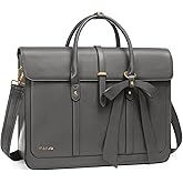 MOSISO Laptop Bag for Women, 15-15.6 inch PU Leather Laptop Shoulder Bags Convertible Backpack, 16 inch Messenger Bags Casual Handbag Work Briefcase Travel Computer Bag with Bowknot, Gray