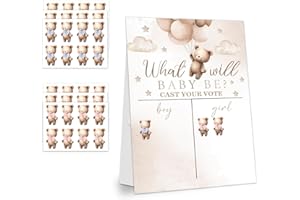 LNOKRIM Gender Reveal Party Games, Teddy Theme Baby Gender Reveal Voting Board Sign, 48 Boys Girls Teddy Voting Stickers, He or She, Baby Gender Reveal Party Decorations Games for Boy or Girl Shower