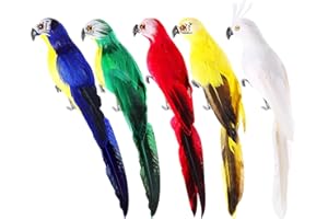 Threan 5 Pieces Artificial Birds Fake Birds Halloween Pirate Parrot Feathered Birds Parrot Figure Decor for Craft Jungle Garden Home Ornament Decoration, Assorted Colors(Parrot)