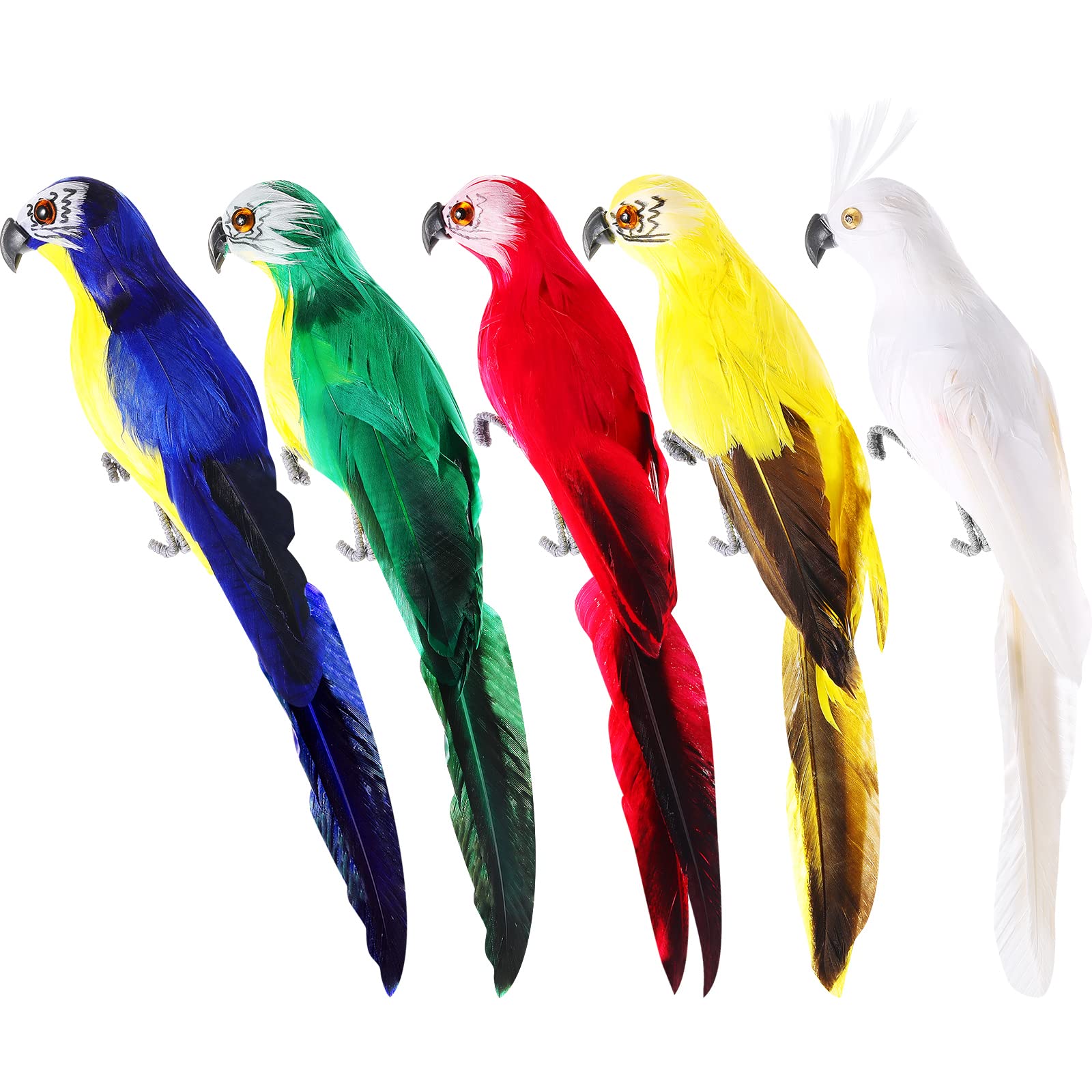 Photo 1 of Threan 5 Pcs Fake Parrot Artificial Birds Halloween Pirate Parrot Fake Birds Figure Feathered for Christmas Craft Jungle Garden Home Ornament Decoration, Assorted Colors