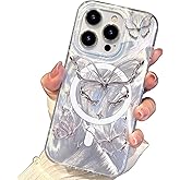 I-MGAE-IN-AR Compact Case for iPhone 16 Pro Max Shiny Silver Butterfly Design,[Compatible with Magsafe] Cute Soft Slim Shockproof Protective Phone Cases Women Girls Aesthetic Glitter