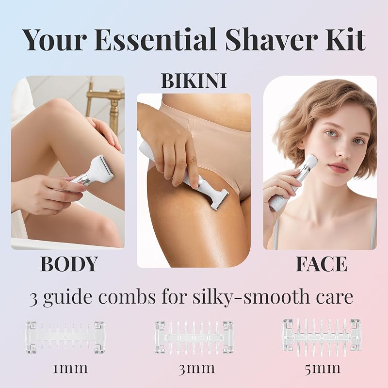 Rasoio elettrico donna, rasoio portatile 3 in 1, rasoio per corpo, bikini e viso, rasoio da donna senza fili Wet & Dry, epilatore per viso, rasoio donna ricaricabile tramite USB, QR-8003