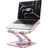 LOXP Adjustable Laptop Stand, Computer Stand with 360 Rotating Base, Ergonomic Laptop Riser Mount for Desk Foldable Protable Computer Desk Fits with MacBook Pro Air (10-16") - Pink