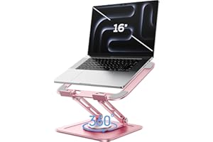 LOXP Adjustable Laptop Stand, Computer Stand with 360 Rotating Base, Ergonomic Laptop Riser Mount for Desk Foldable Protable Computer Desk Fits with MacBook Pro Air (10-16") - Pink