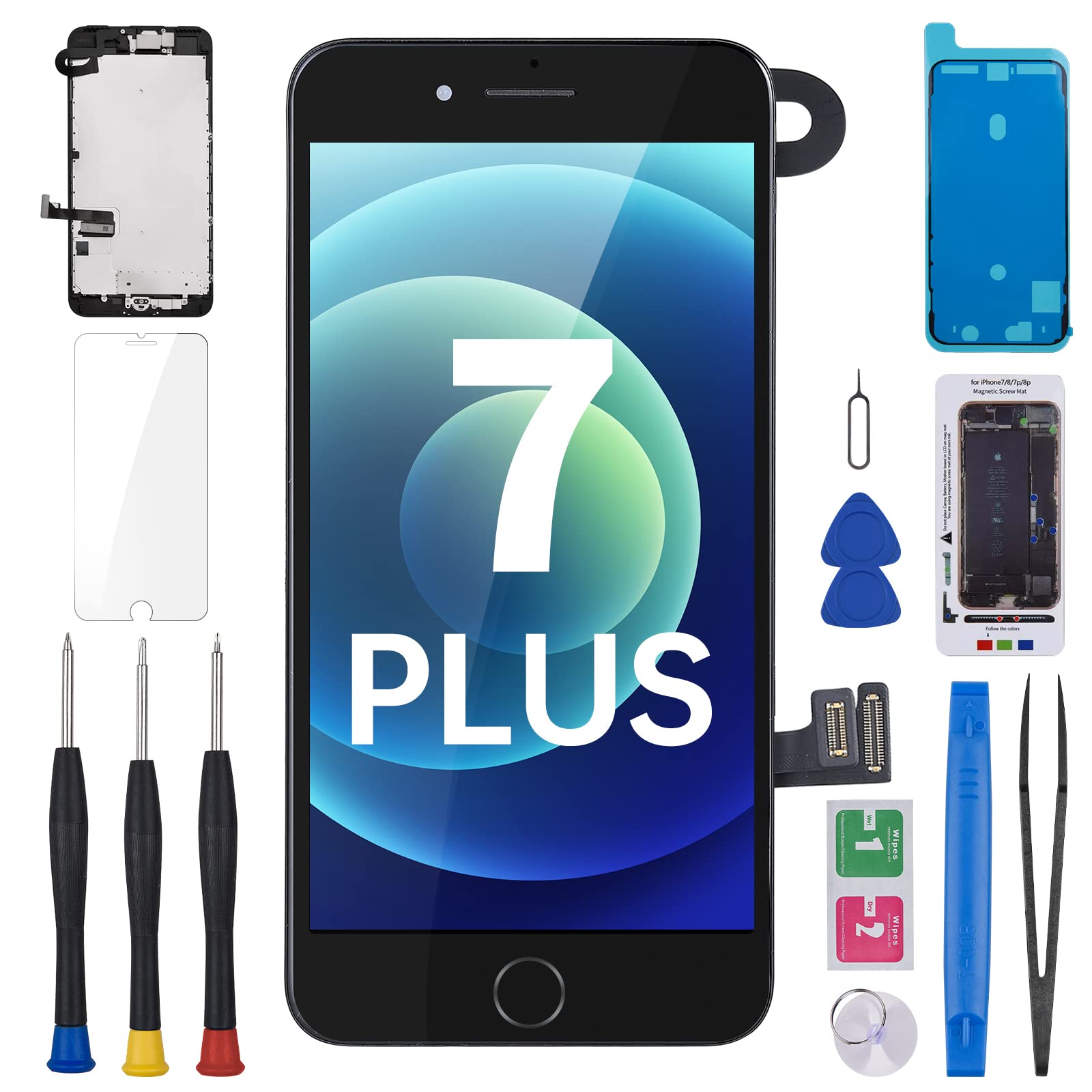 Photo 1 of BESJMYT for iPhone 7 Plus Screen Replacement 5.5" Black with Home Button LCD Display Digitizer 3D Touch Full Assembly with Front Camera Speaker Sensor Glass Repair Kit Fix Tools for A1661 A1784 A1785