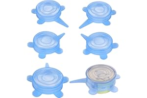 SLSON 6 Pack Pet Food Can Cover Stretchable 1 Fit 3 Universal Size Silicone Can Lids for Dog and Cat Food Can Blue