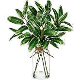 Artificial Eucalyptus Stems in Glass Vase with Faux Water, 13.8" Faux Plants Indoor Small Desk Plant, Silk Greenery Artificial Plants Indoor for Home Office Farmhouse Wedding Centerpiece Table Décor