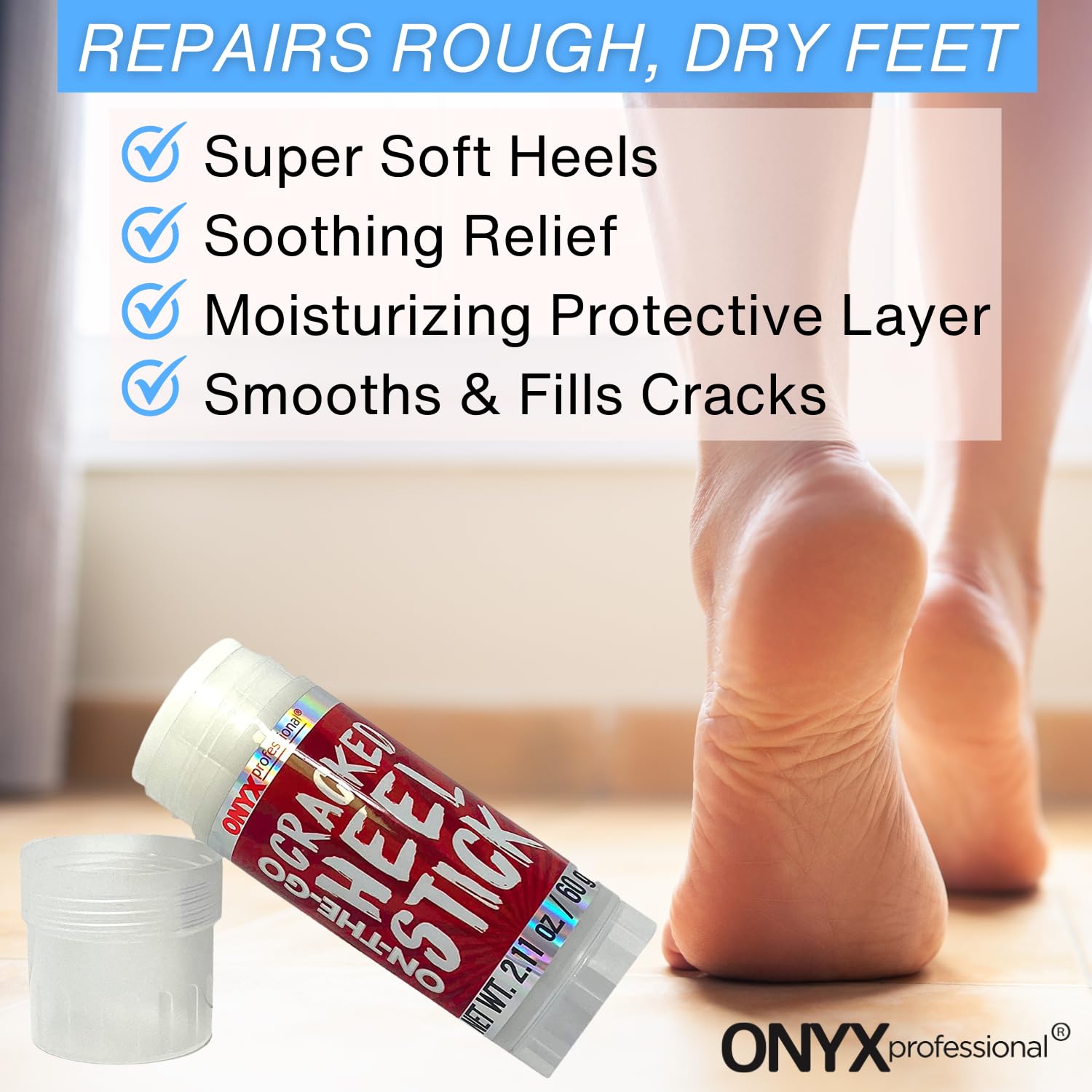Onyx Professional Cracked Heel Repair Balm Stick, Dry Cracked Feet Treatment, Moisturizing Heel Balm Rolls On & Gel Moisturizing Socks, One Size Dry Feet Treatment for Women or Men