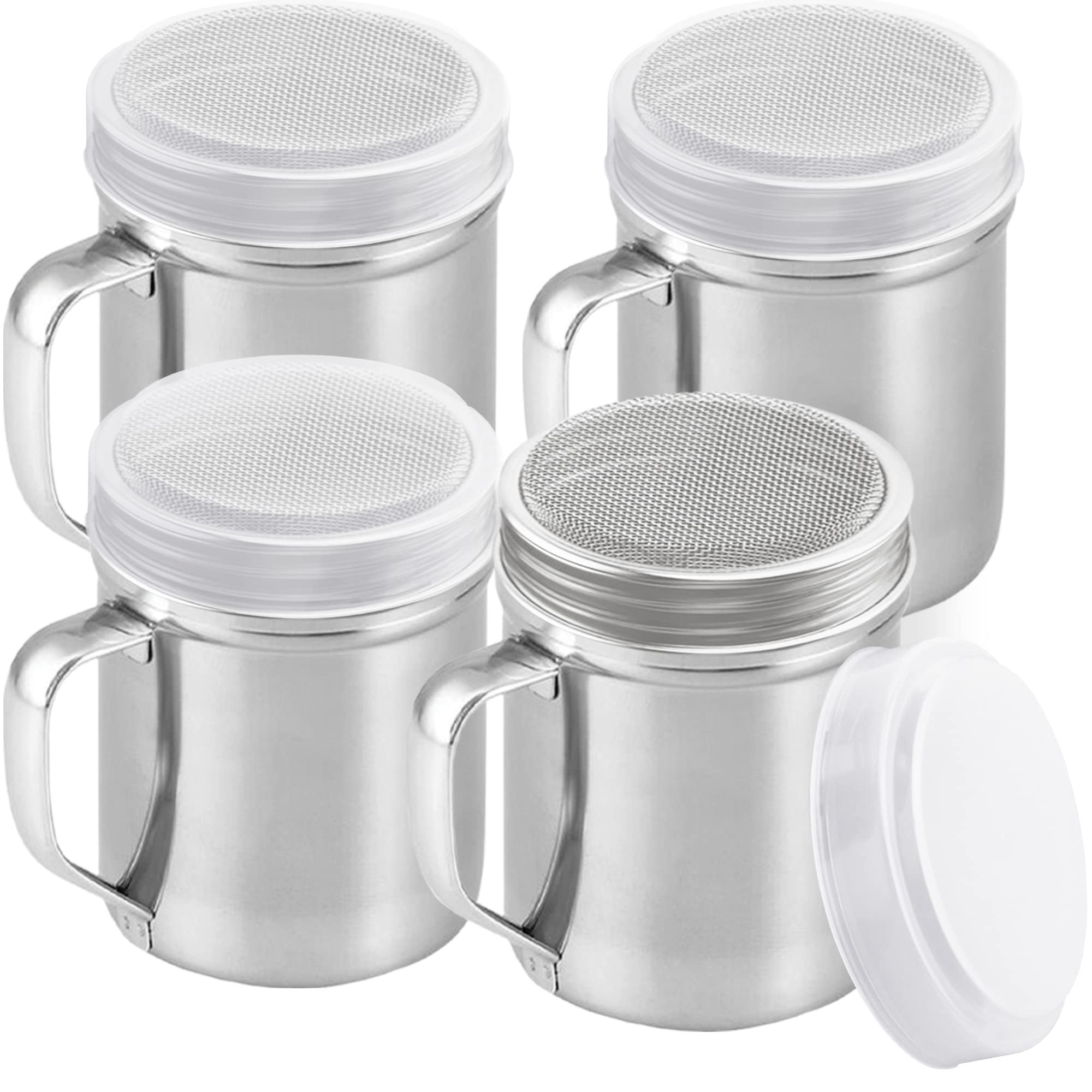 Photo 1 of CUSINIUM 10 Ounce Powdered Sugar Shaker Duster - With Handle - Fine Mesh - With Plastic Cap - Pack of 4