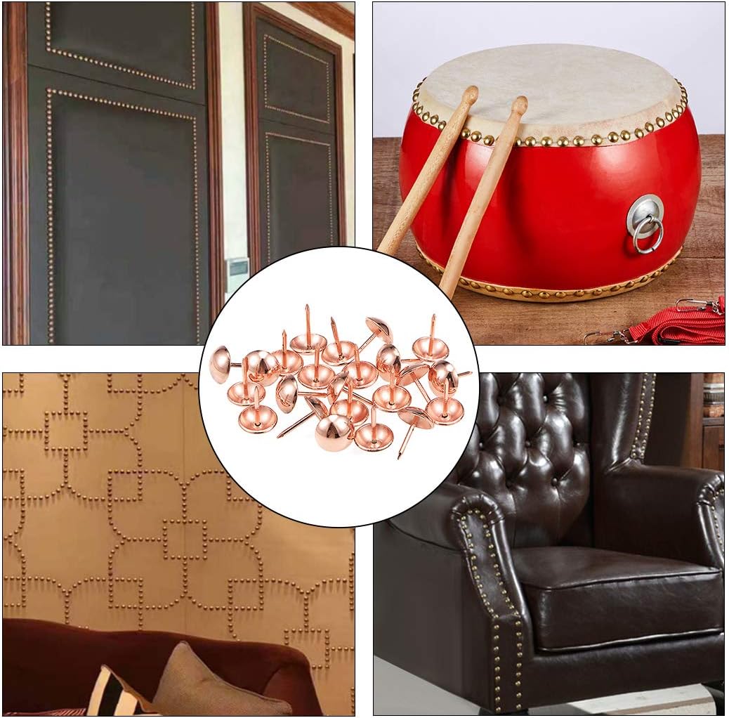 sourcing map Upholstery Nails Tacks 12mmx17mm Retro Round Thumb Push Pins Rose Gold Tone for Furniture Sofa Headboards 25 Pcs - Image 5