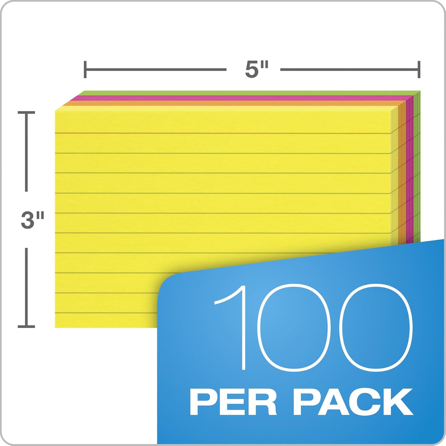 Oxford Neon Index Cards, 3" x 5", Ruled, Assorted Colors, 300 Per Pack (81300EE) : Office Products
